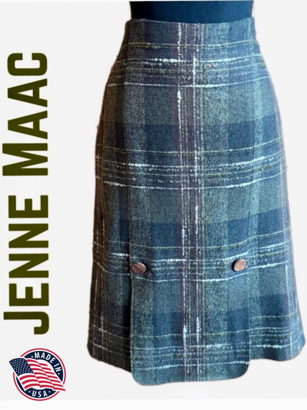 Jenne Maac Plaid Wool Blend Skirt Lined (S)